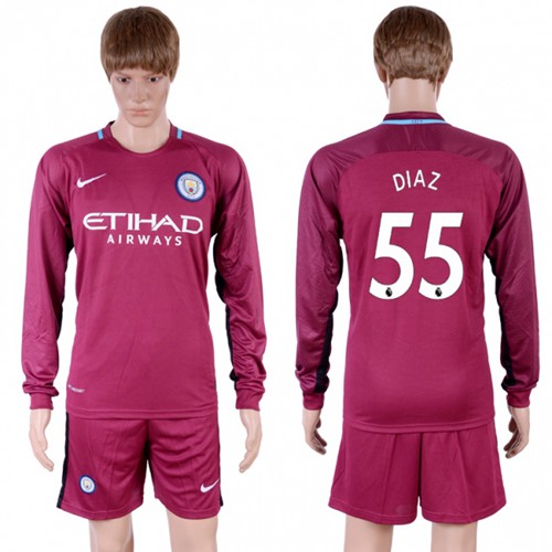 Manchester City #55 Diaz Away Long Sleeves Soccer Club Jersey